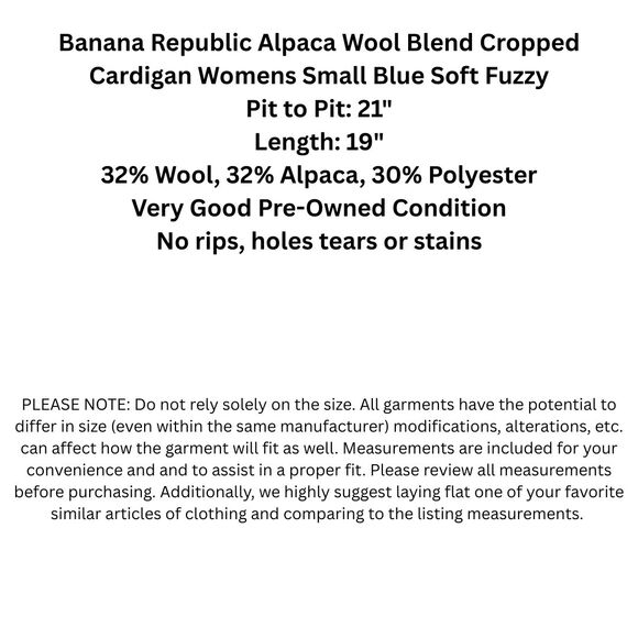 Banana Republic Alpaca Wool Blend Cropped Cardigan Womens Small Blue Soft Fuzzy - Picture 2 of 11